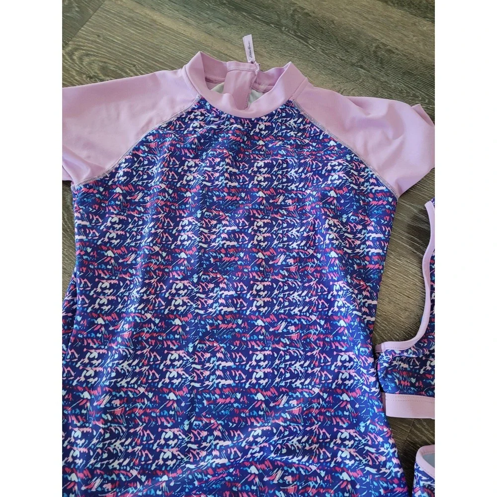 Eddie Bauer Girls 3 Piece Swimsuit Set Purple Rash Guard Bikini Kids L 14/16 #8